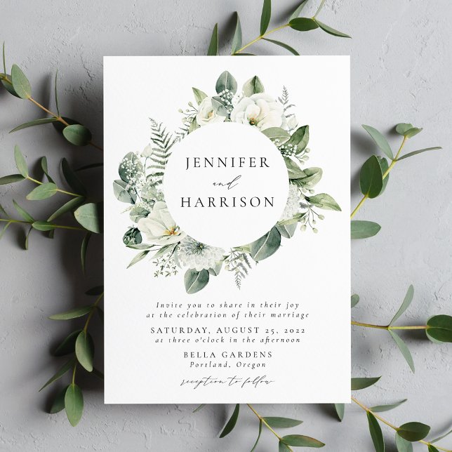 Invitación Flores blancas y Boda de guirnaldas verdes (Subido por el creador)
