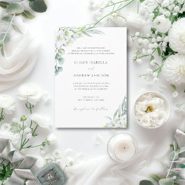 Invitación Flores blancas y Boda elegante de vegetación con R