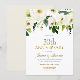Invitación Flores blancas y crema 30 aniversario de boda