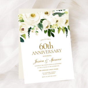 Invitación Flores blancas y crema 60 aniversario de boda