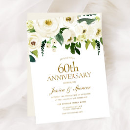 Invitación Flores Blancas y Crema 60 Aniversario de Bodas
