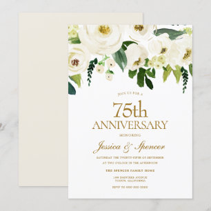 Invitación Flores blancas y crema 75 aniversario de bodas