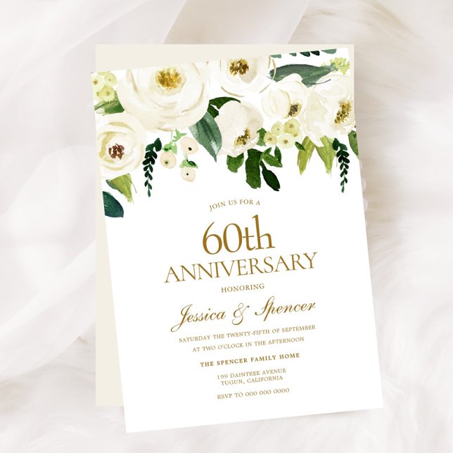 Invitación Flores blancas y crema Aniversario de bodas de 60  (Subido por el creador)