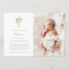 Invitación Flores blancas y crudas rosas| Baptismo fotográfic