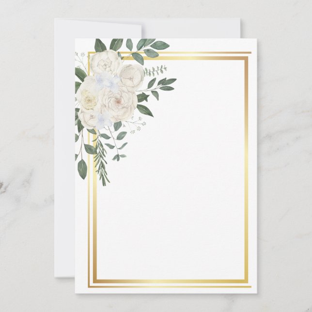 Invitación Flores blancas y marco dorado (Anverso)