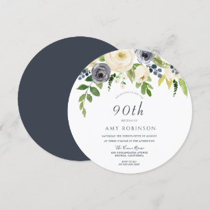 Invitación Flores blancas y marinas 90 aniversario de la fies