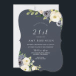 Invitación Flores blancas y marinas: hermosa Fiesta de cumple<br><div class="desc">Flores blancas y marinas Hermosa invitación a la fiesta de cumpleaños número 21 También tenemos muchas otras invitaciones y colecciones.</div>