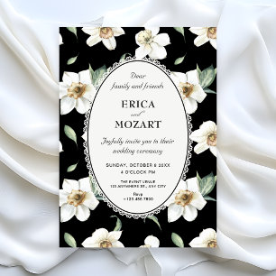 Invitación Flores blancas y negras para boda