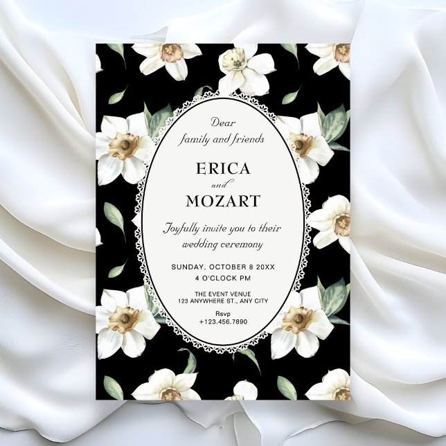 Invitación Flores blancas y negras para boda (Subido por el creador)