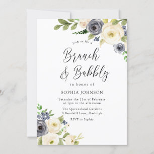 Invitación Flores blancas y nórdicas, ducha de novia con burb