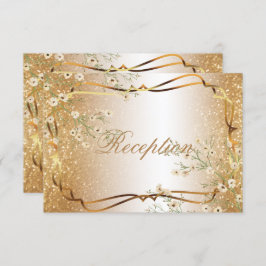 Invitación Flores blancas y purpurina del oro - recepción