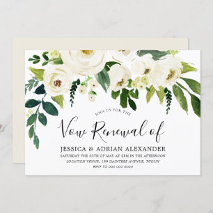 Invitación Flores blancas y renovación de votos crema elegant