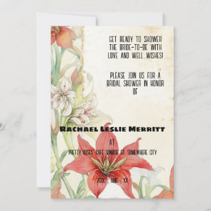 Invitación Flores blancas y rojas Ephemera Ducha de Novias