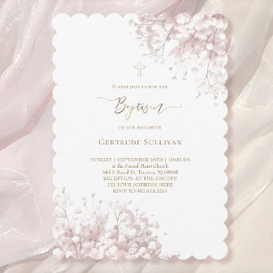 Invitación flores blancas y rosadas de aliento de bebé Bautiz