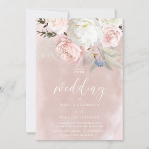 Invitación Flores blancas y Rubor Boda espléndido
