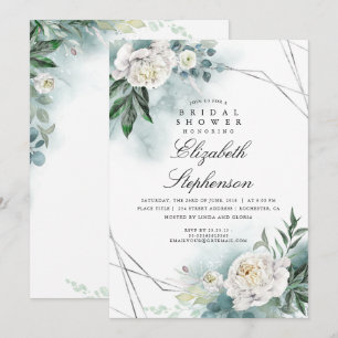 Invitación Flores blancas y vegetación elegante ducha de novi