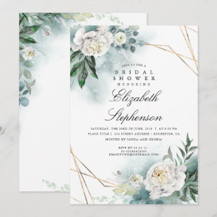Invitación Flores blancas y vegetación elegante ducha de novi
