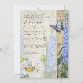 Invitación Flores Blue Butterfly Botanical Bridal Shower