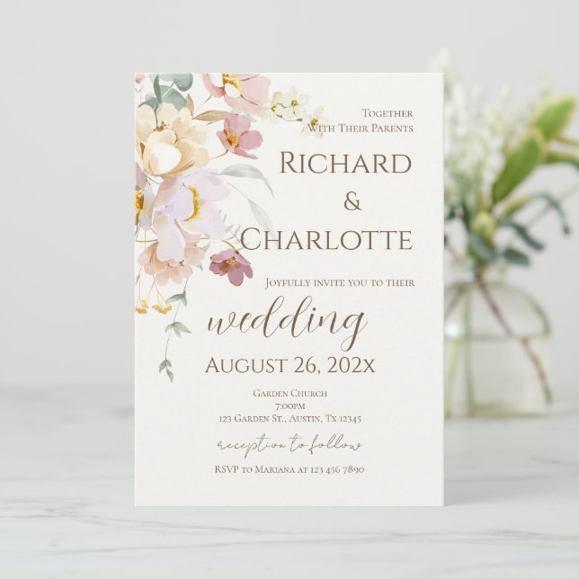 Invitación Flores Boda (Anverso de pie)