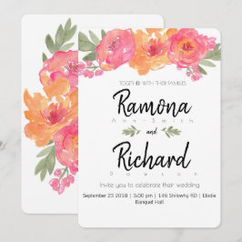 Invitación Flores bodas rosas y naranjas florales
