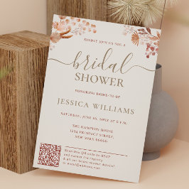 Invitación Flores boemias con ducha de novia con código QR