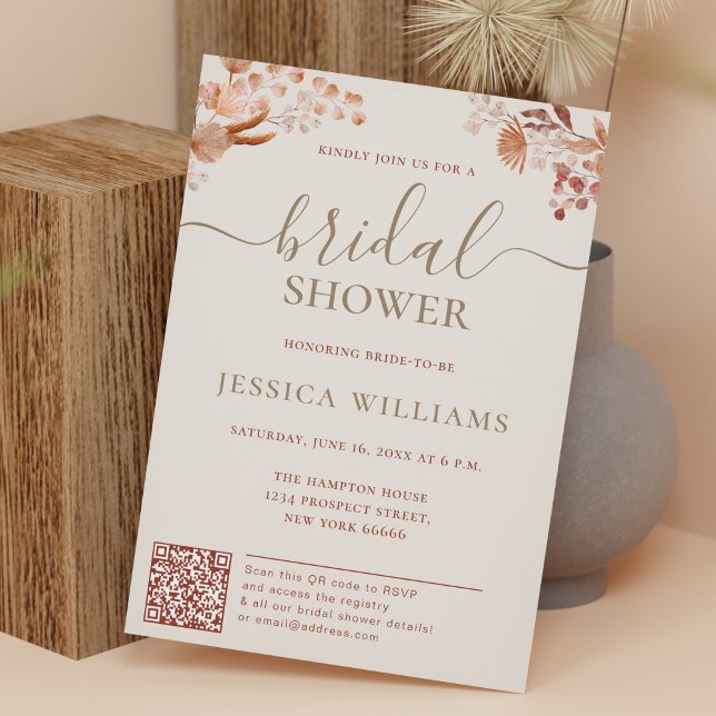 Invitación Flores boemias con ducha de novia con código QR (Subido por el creador)