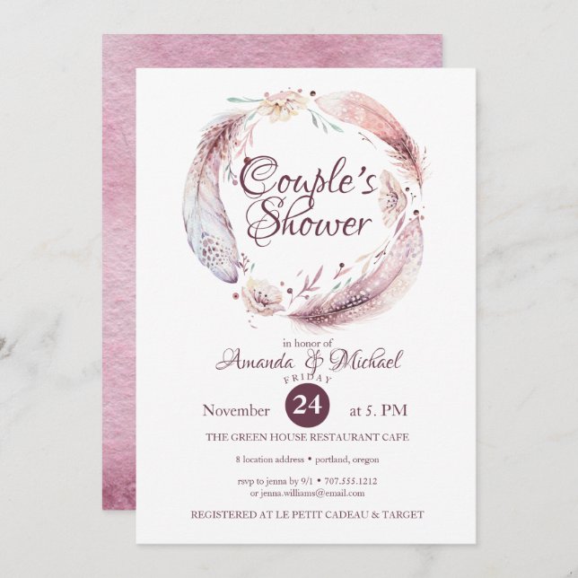 Invitación Flores Bohemias Flores Wreath Couple Shower (Anverso / Reverso)