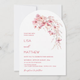 Invitación Flores Bohemias Rosadas Boda Casual Blanca