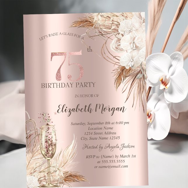 Invitación Flores Boho,Copa de Champán,Rosa Dorado 75 (Subido por el creador)
