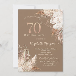 Invitación Flores Boho, Copa de Champán, Terracota 70º