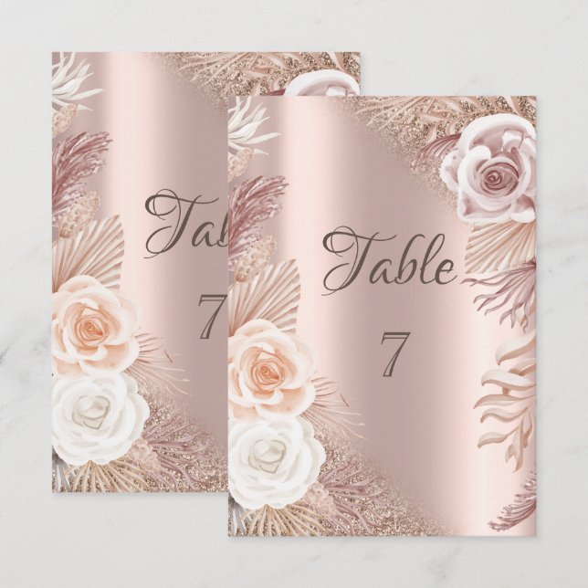 Invitación Flores Boho de Glitter Ombre de Rosa Dorado Elegan (Anverso / Reverso)