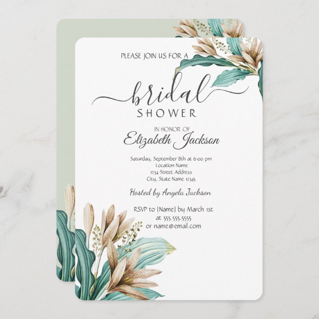 Invitación Flores Boho deja ducha de novia (Anverso / Reverso)