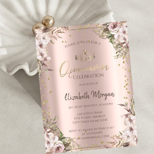 Invitación Flores Boho Diamantes Quinceañera