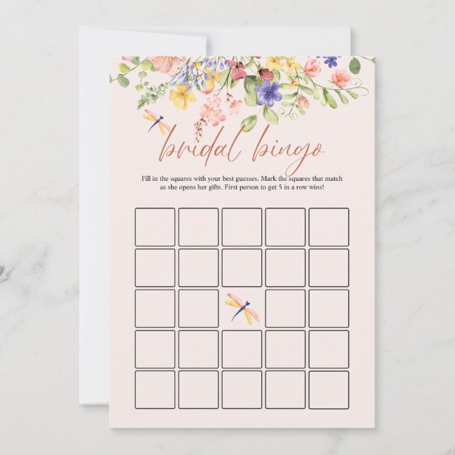 Invitación Flores Boho Dragonfly Bridal Shower Bingo DIGITAL (Anverso)