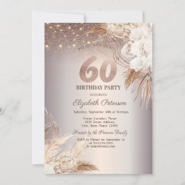 Invitación Flores Boho, Luces de Cadenas Brillantes Cumpleaño