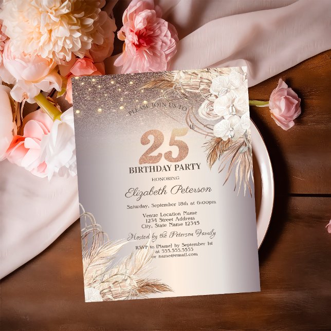 Invitación Flores Boho, Luces de Cadenas Brillantes Cumpleaño (Subido por el creador)