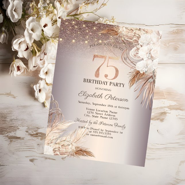 Invitación Flores Boho, Luces de Cadenas Brillantes Cumpleaño (Subido por el creador)