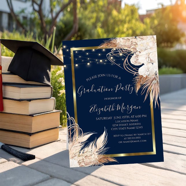 Invitación Flores Boho,Luces,Madera, Fiesta de Graduación con (Subido por el creador)