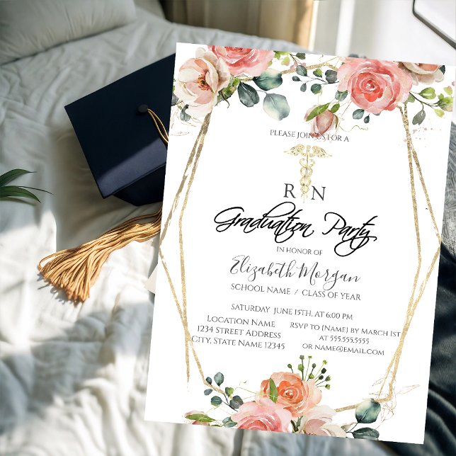 Invitación Flores Boho Marco Dorado RN Fiesta de Graduación d (Subido por el creador)
