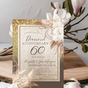 Invitación Flores Boho Pampas Brillo Aniversario