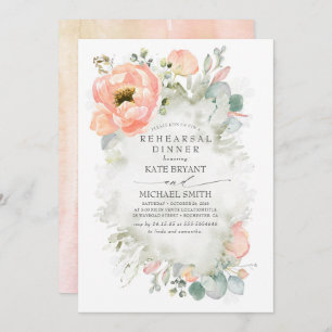 Invitación Flores Boho Peach Elegante Jardín Ensayo Cena