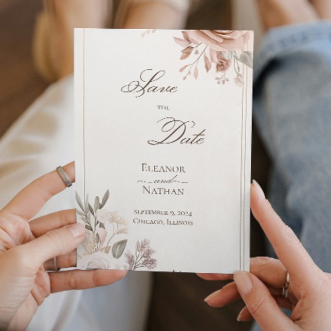 Invitación Flores Boho púrpura salva la fecha (Subido por el creador)