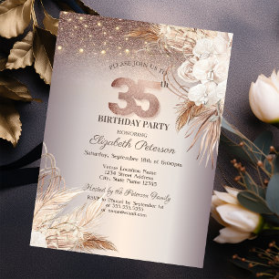 Invitación Flores Boho, Purpurina de las luces de cadena 35º