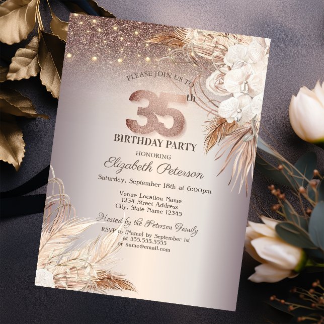 Invitación Flores Boho, Purpurina de las luces de cadena 35º  (Subido por el creador)