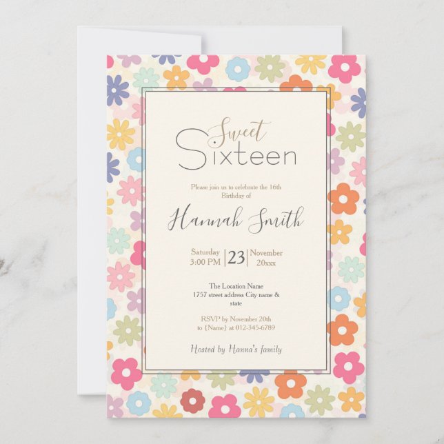 Invitación Flores Boho Retro Daisy del verano de los 70 (Anverso)
