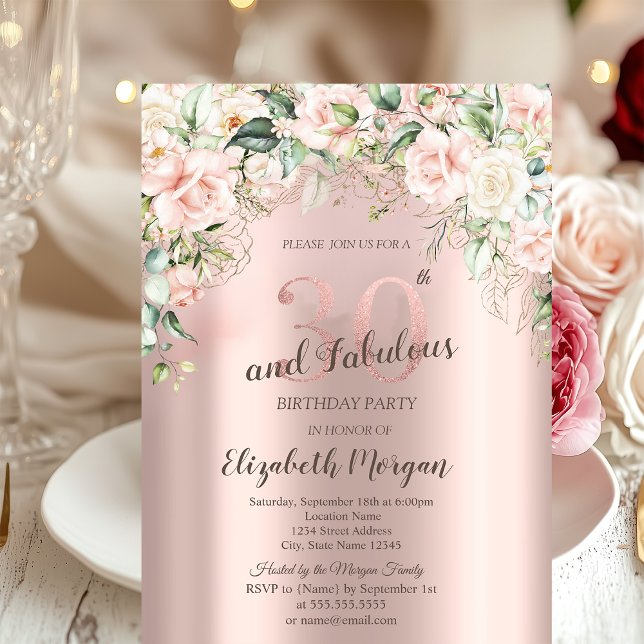 Invitación Flores Boho Rosas Oro Rosa Cumpleaños 30 (Subido por el creador)