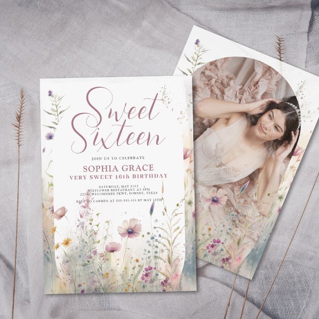 Invitación Flores Boho y foto Arch Dulce 16 Cumpleaños (Subido por el creador)