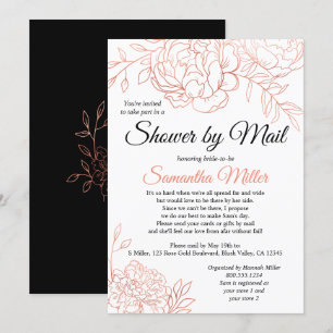 Invitación Flores bosquejadas de oro Rosa ducha de novias por