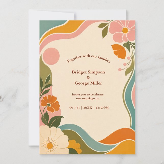 Invitación Flores Botánicas de Boda Vintage Retro (Anverso)