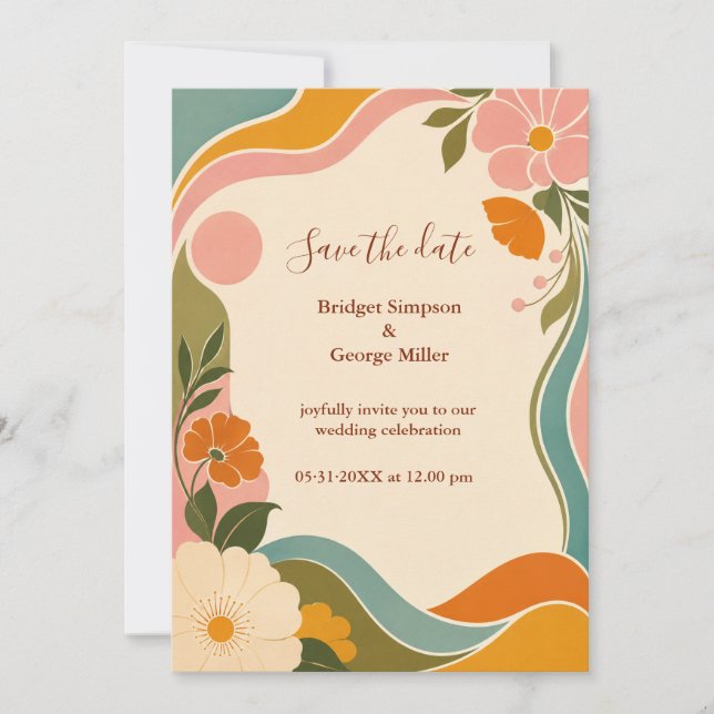 Invitación Flores Botánicas de Boda Vintage Retro (Anverso)